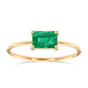 14K Yellow Gold Green Rustic Emerald Solitaire 💍